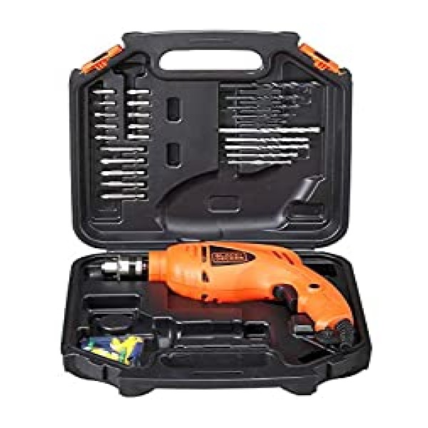 Black + Decker HD400K50-IN Non-Reversible Impact Drill Machine Kit with 50 Accessories Kitbox